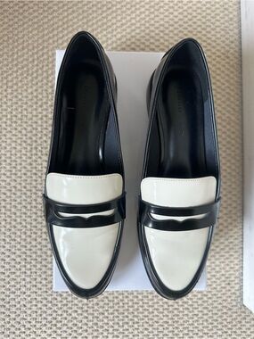 Charles & Keith Black and White Leather Penny Loafers for Women